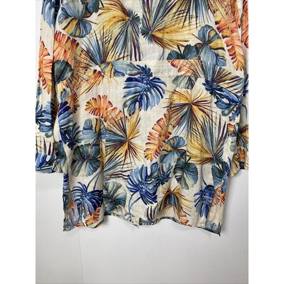 Chico’s Dress Hawaiian Floral Size 3 16/18 Linen Snap Up Pocket Drawstring Slits - Picture 15 of 16